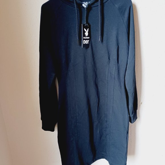 Black hooded playboy dress. - Picture 3 of 7